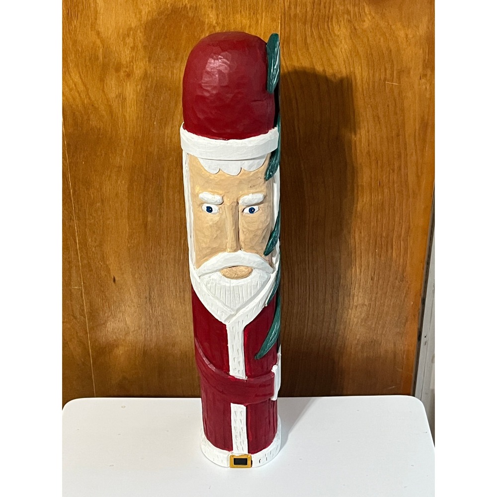 DEKO 1992 Santa Claus Wood Carved Folk Art Christmas Decor Figurine Signed 17.5"